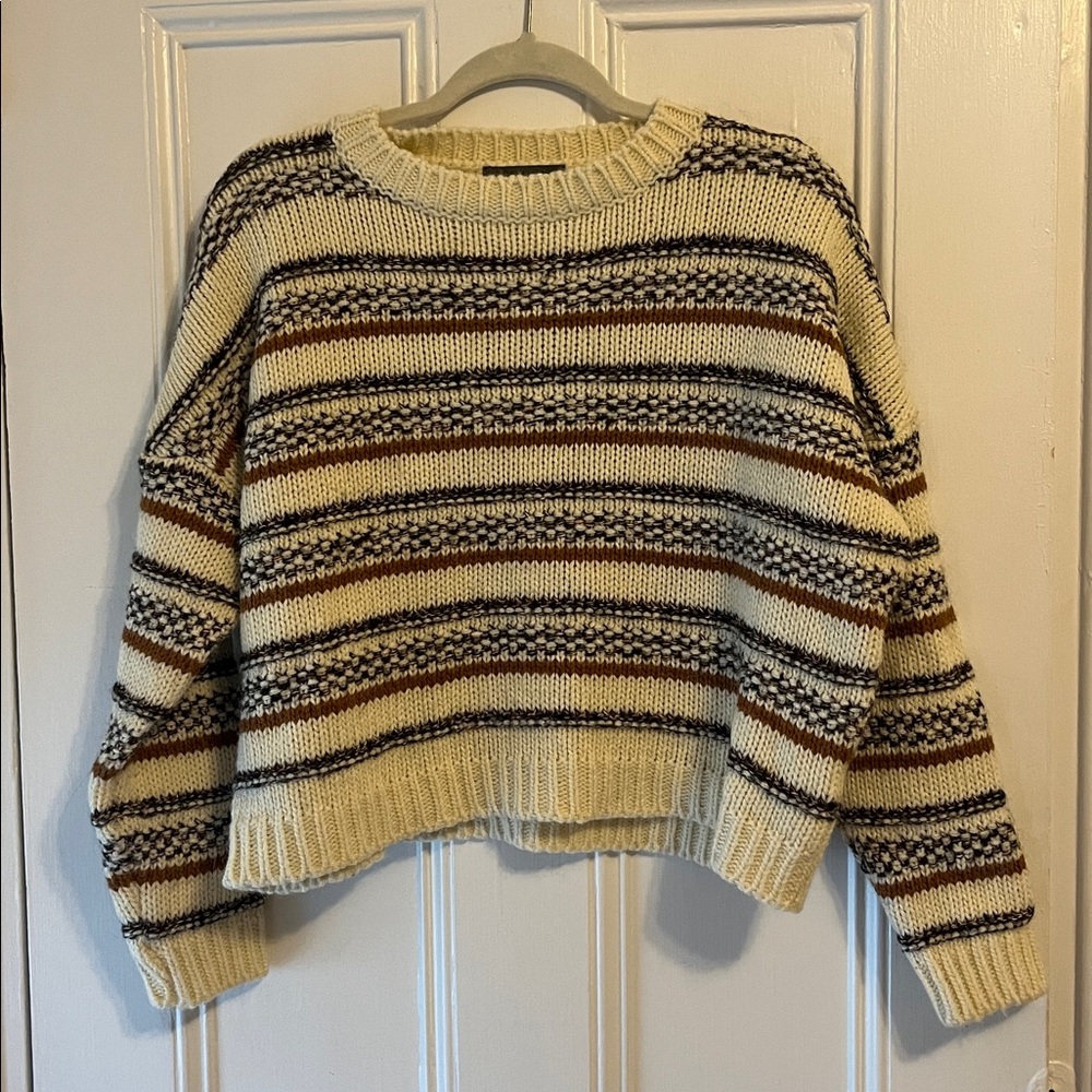 Anthropologie Elsamanda Alpaca wool blend Cream Brown striped Sweater
